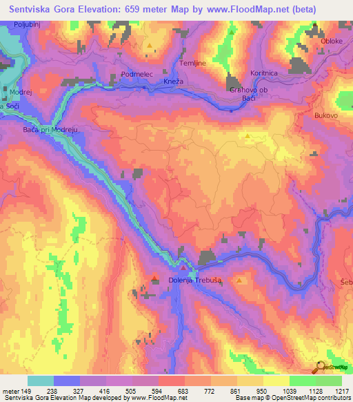 Sentviska Gora,Slovenia Elevation Map