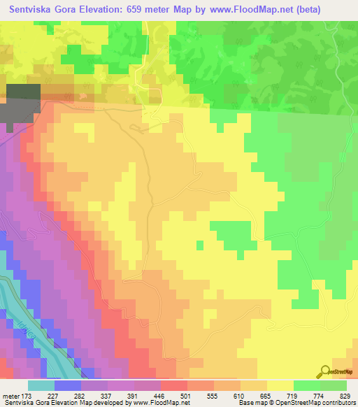 Sentviska Gora,Slovenia Elevation Map