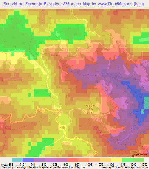 Sentvid pri Zavodnju,Slovenia Elevation Map