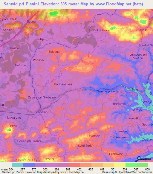 Sentvid pri Planini,Slovenia Elevation Map