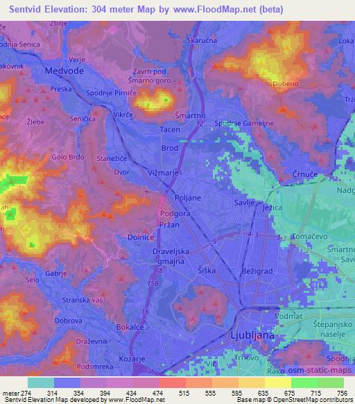 Sentvid,Slovenia Elevation Map