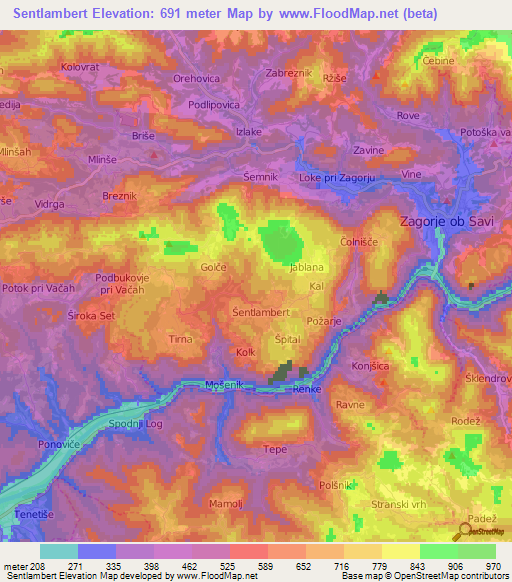 Sentlambert,Slovenia Elevation Map