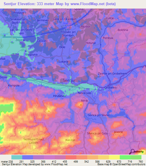 Sentjur,Slovenia Elevation Map