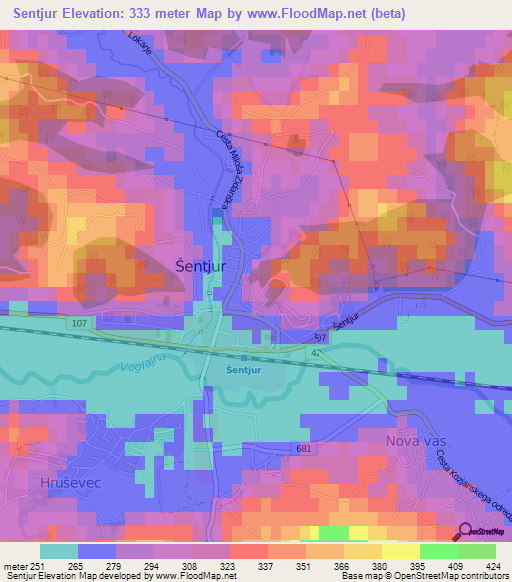 Sentjur,Slovenia Elevation Map