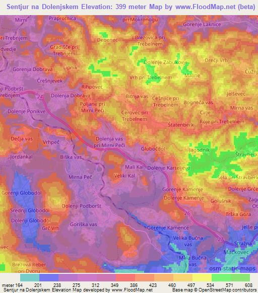 Sentjur na Dolenjskem,Slovenia Elevation Map