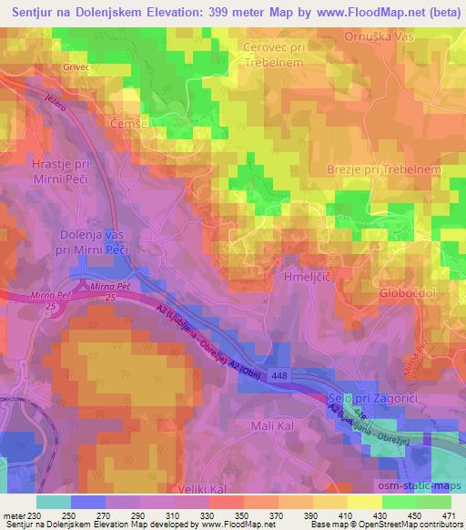 Sentjur na Dolenjskem,Slovenia Elevation Map