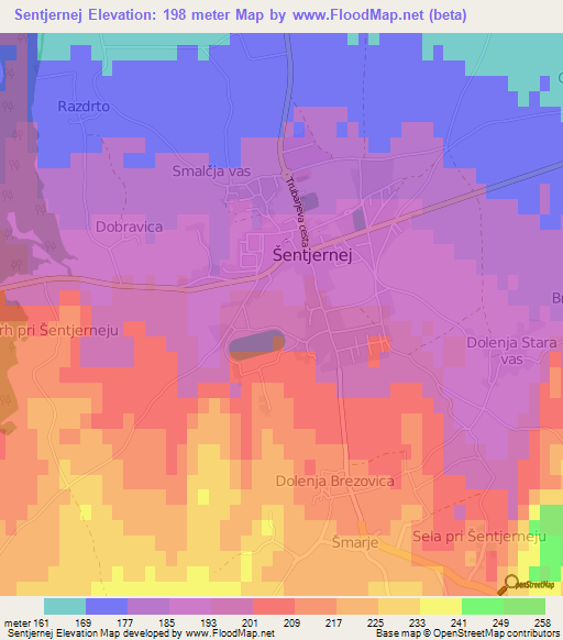 Sentjernej,Slovenia Elevation Map