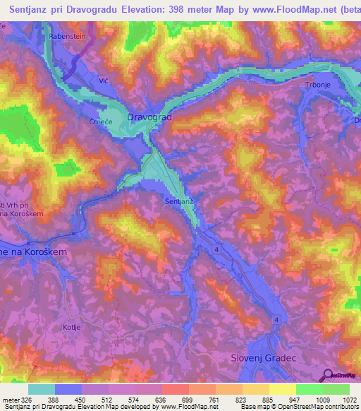 Sentjanz pri Dravogradu,Slovenia Elevation Map