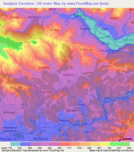 Sentjanz,Slovenia Elevation Map