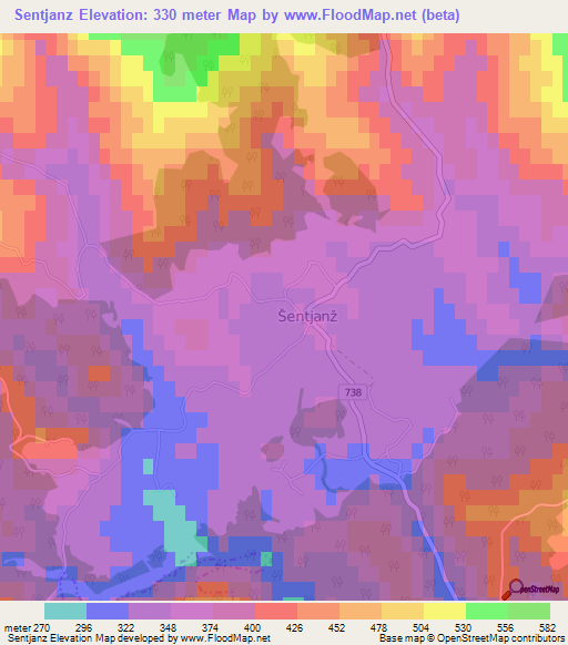 Sentjanz,Slovenia Elevation Map