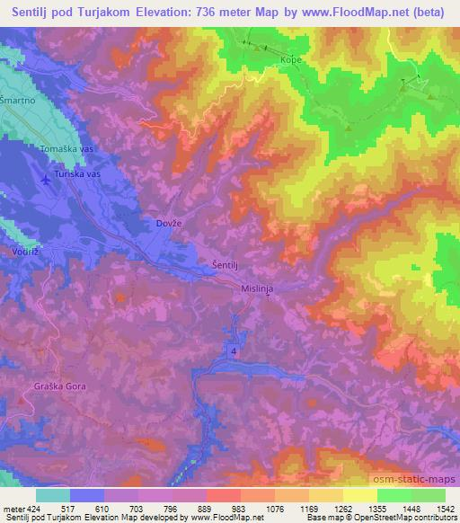 Sentilj pod Turjakom,Slovenia Elevation Map