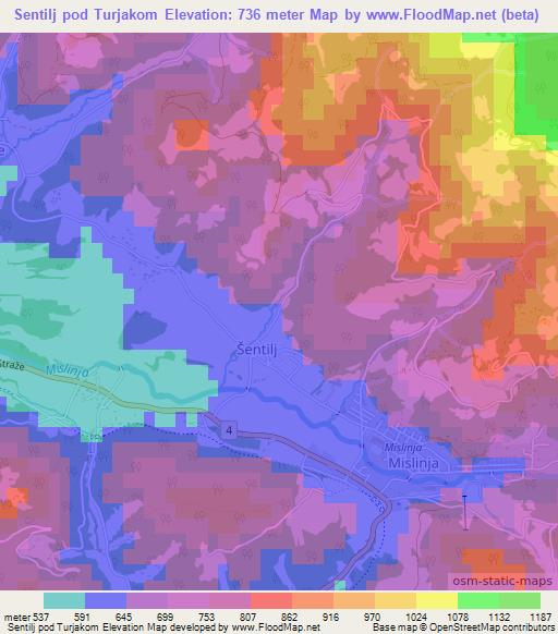 Sentilj pod Turjakom,Slovenia Elevation Map