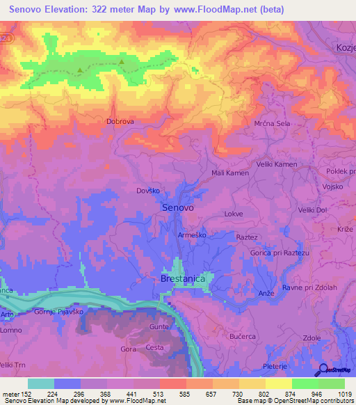 Senovo,Slovenia Elevation Map