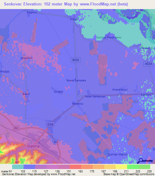 Senkovac,Croatia Elevation Map