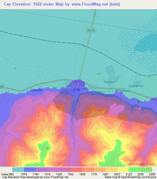 Cay,Turkey Elevation Map