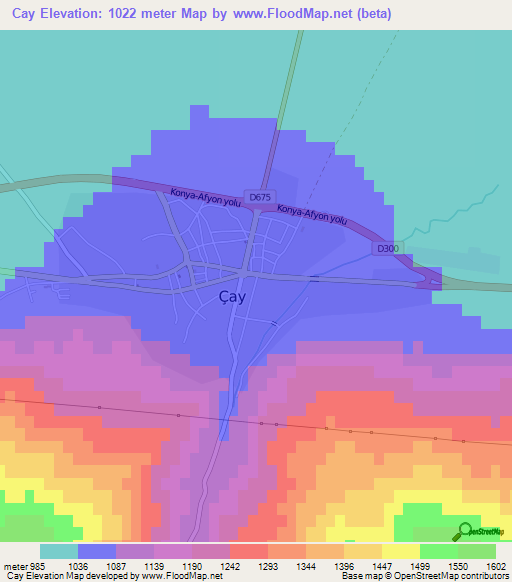 Cay,Turkey Elevation Map