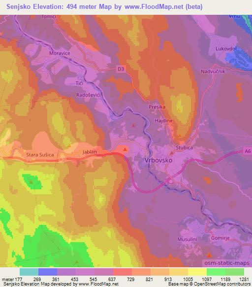 Senjsko,Croatia Elevation Map