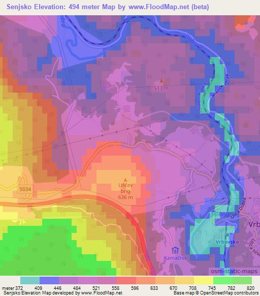 Senjsko,Croatia Elevation Map