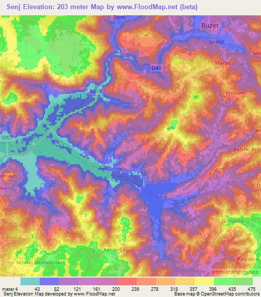 Senj,Croatia Elevation Map