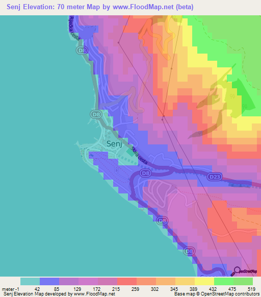 Senj,Croatia Elevation Map