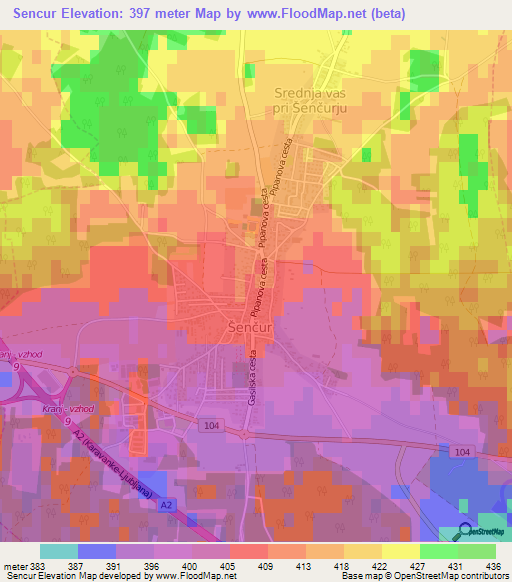 Sencur,Slovenia Elevation Map