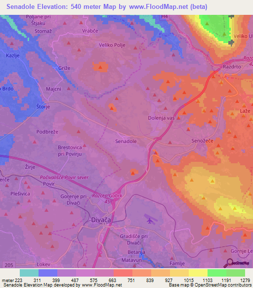 Senadole,Slovenia Elevation Map