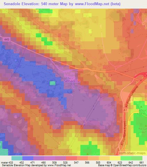 Senadole,Slovenia Elevation Map