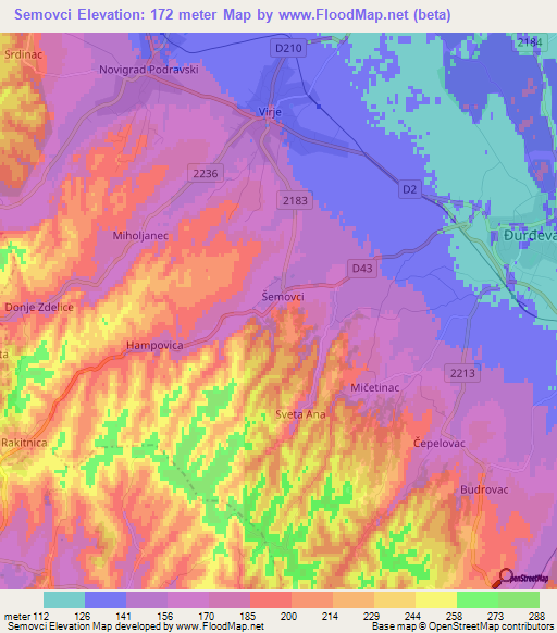 Semovci,Croatia Elevation Map