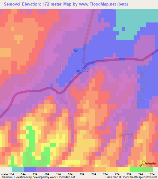 Semovci,Croatia Elevation Map