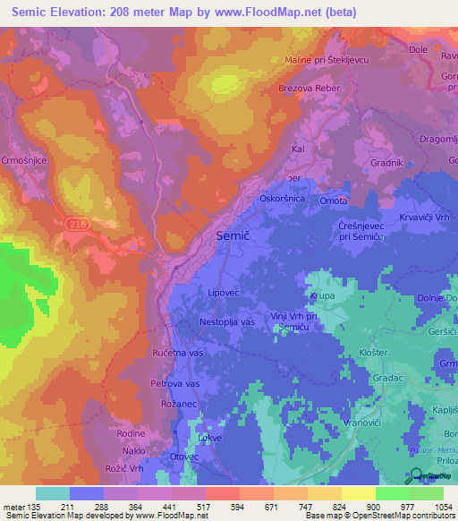 Semic,Slovenia Elevation Map