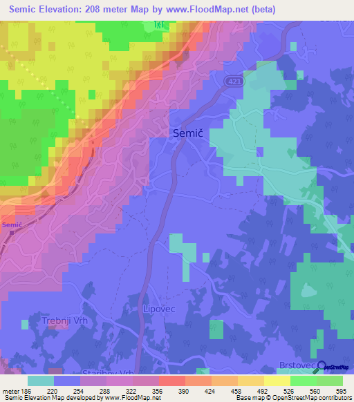 Semic,Slovenia Elevation Map