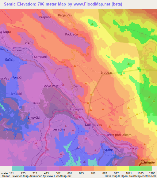 Semic,Croatia Elevation Map