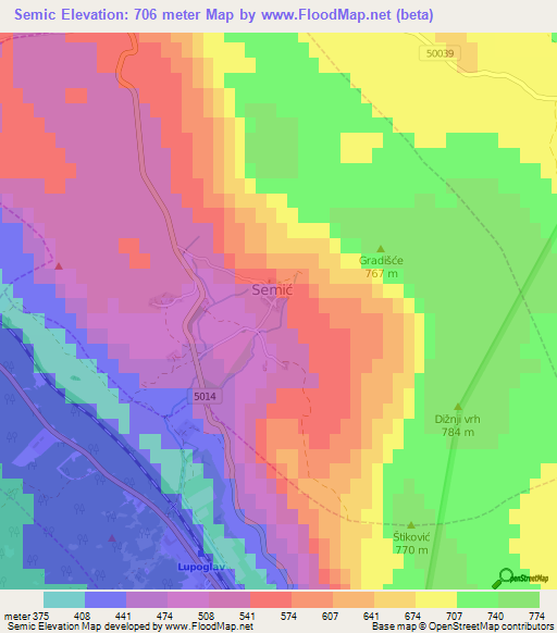 Semic,Croatia Elevation Map