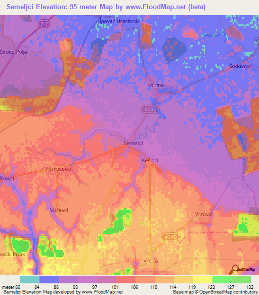 Semeljci,Croatia Elevation Map