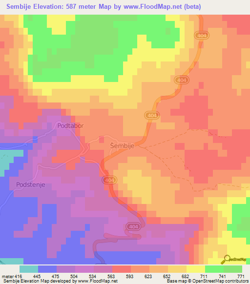 Sembije,Slovenia Elevation Map