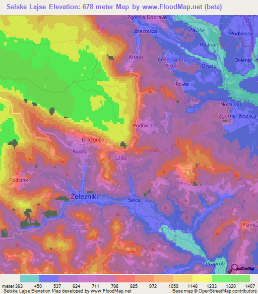 Selske Lajse,Slovenia Elevation Map