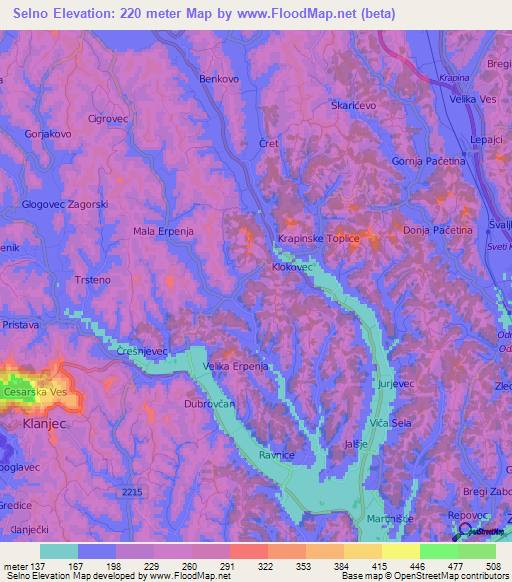 Selno,Croatia Elevation Map