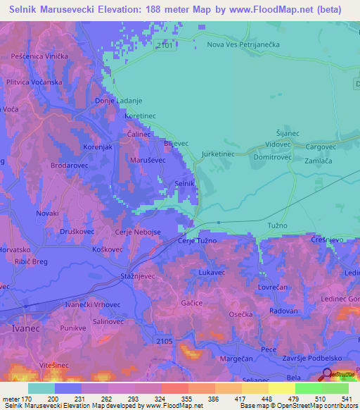 Selnik Marusevecki,Croatia Elevation Map