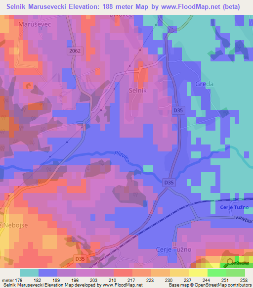 Selnik Marusevecki,Croatia Elevation Map