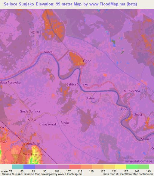 Selisce Sunjsko,Croatia Elevation Map