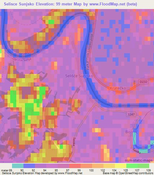 Selisce Sunjsko,Croatia Elevation Map