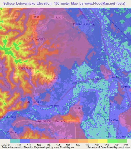 Selisce Letovanicko,Croatia Elevation Map