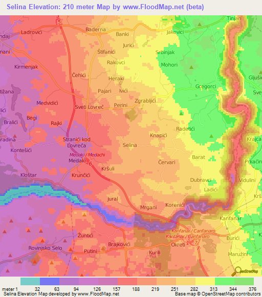 Selina,Croatia Elevation Map