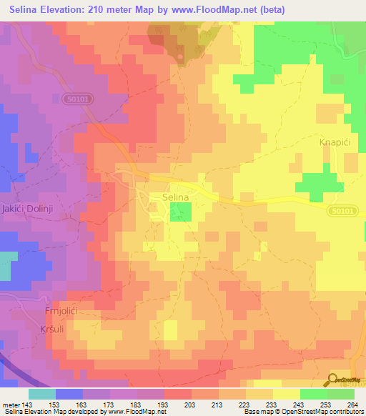 Selina,Croatia Elevation Map