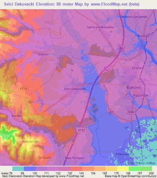 Selci Dakovacki,Croatia Elevation Map