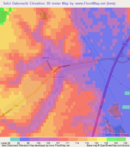 Selci Dakovacki,Croatia Elevation Map