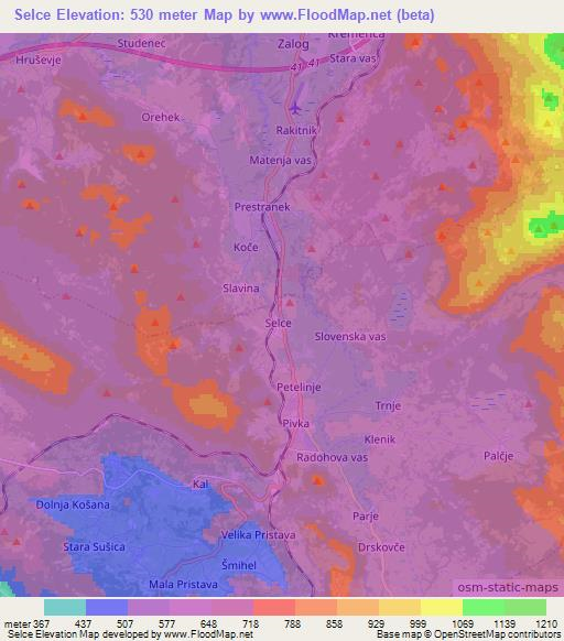 Selce,Slovenia Elevation Map