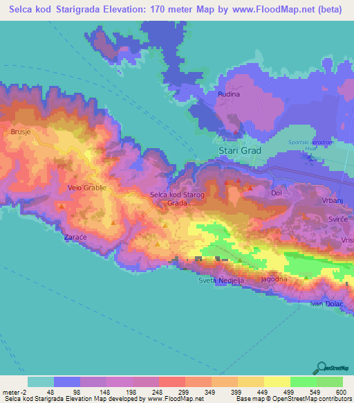 Selca kod Starigrada,Croatia Elevation Map