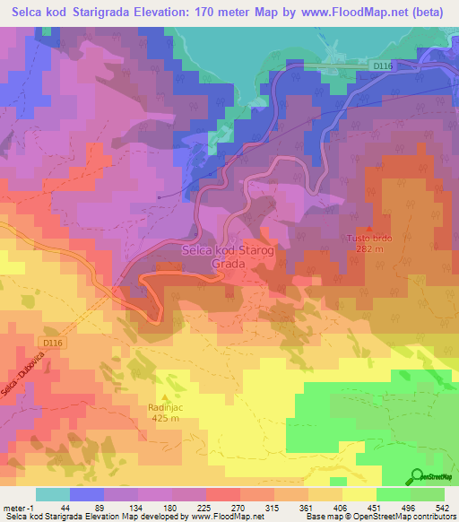 Selca kod Starigrada,Croatia Elevation Map