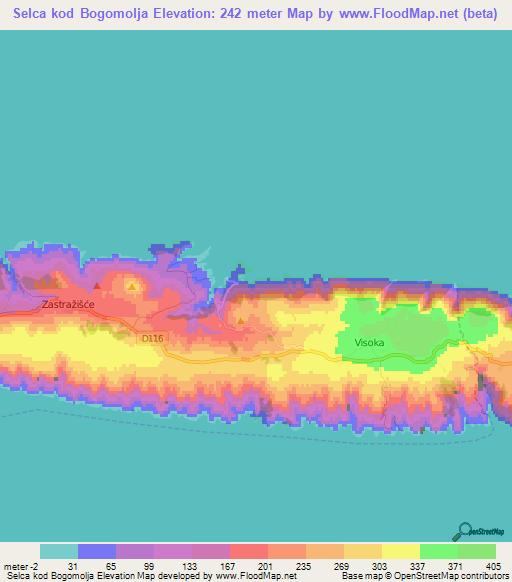 Selca kod Bogomolja,Croatia Elevation Map